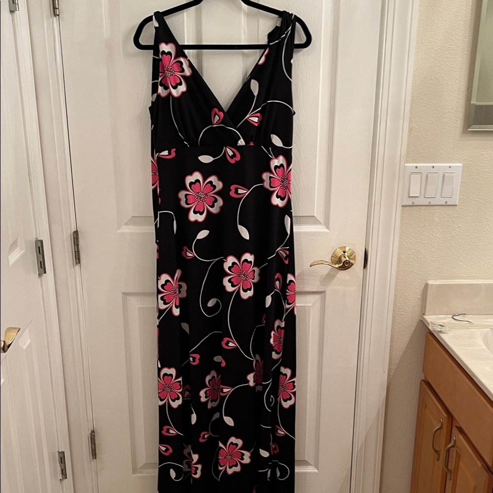INC International Concepts Black Maxi Dress with Pink Floral Design